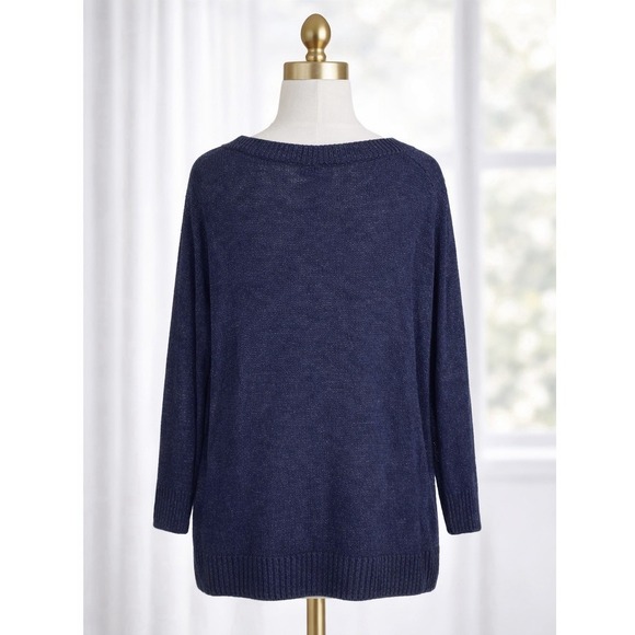 Talbots 100% Linen Popover Knit Sweater V-Neck Breathable Coastal Women's Large - Picture 2 of 11